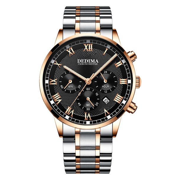 Orologio da uomo Detima Three Eyes Six Needles, multifunzione, con luce notturna, cinturino in acciaio massiccio e fibbia a farfalla_voghion.com