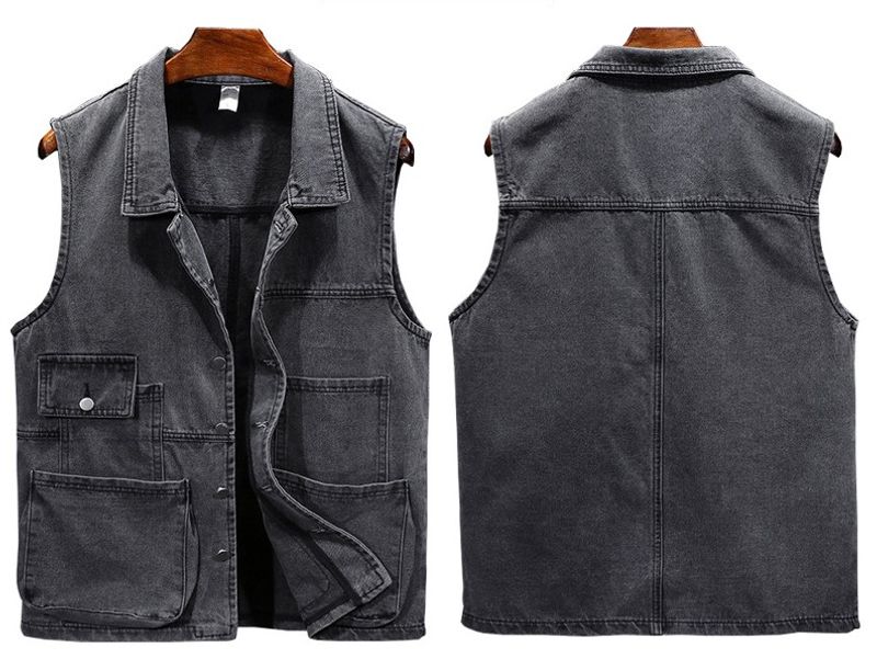 Canotta da uomo senza maniche, primavera e autunno, casual e ampia, canotta, abbigliamento da lavoro multitasche per esterni, gilet in denim, tendenza maschile_voghion.com