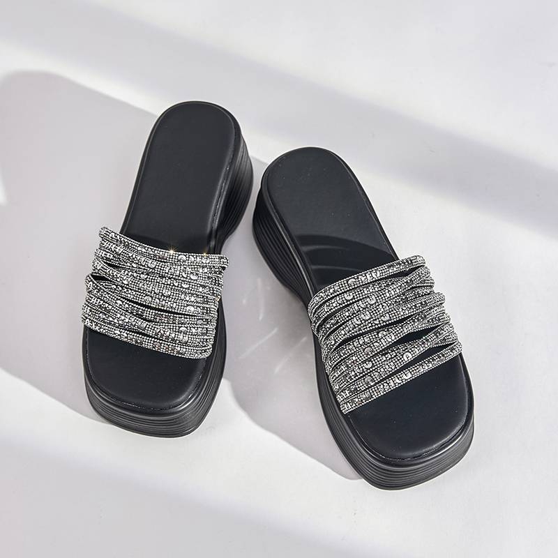 Chaussons plats MingLiu avec diamants brillants, polyvalents et élégants, décontractés et haut de gamme, semi-chaussons, adaptés aux tenues d'été pour femmes en 2025_voghion.com