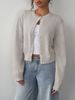 Women's Clothing Solid Color Button Round Neck Wool Cardigan Autumn And Winter New Lazy Casual Versatile Slim Short Jacket_voghion.com