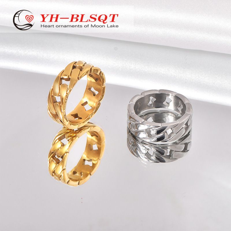 Anello alla moda da uomo in acciaio al titanio con catena cubana intrecciata, unisex, stile minimalista_voghion.com