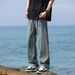 Jeans retrò per uomo, versatili pantaloni casual a gamba larga americani estivi con elastico in vita e coulisse e pantaloni larghi a gamba dritta_voghion.com