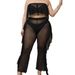 Seaside vacation beach suit sexy see-through mesh plus size women's ruffled trousers two-piece set_voghion.com