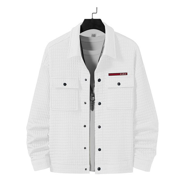 Men's Waffle-Knit Work Jacket - Paris Lettering Casual Coat (S-XXXL)_voghion.com
