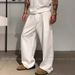 Lao Qianfeng "Commuter Drape, Anti-wrinkle Fabric" Single-pleated White Casual Pants Men's Loose Wide-leg Trousers_voghion.com