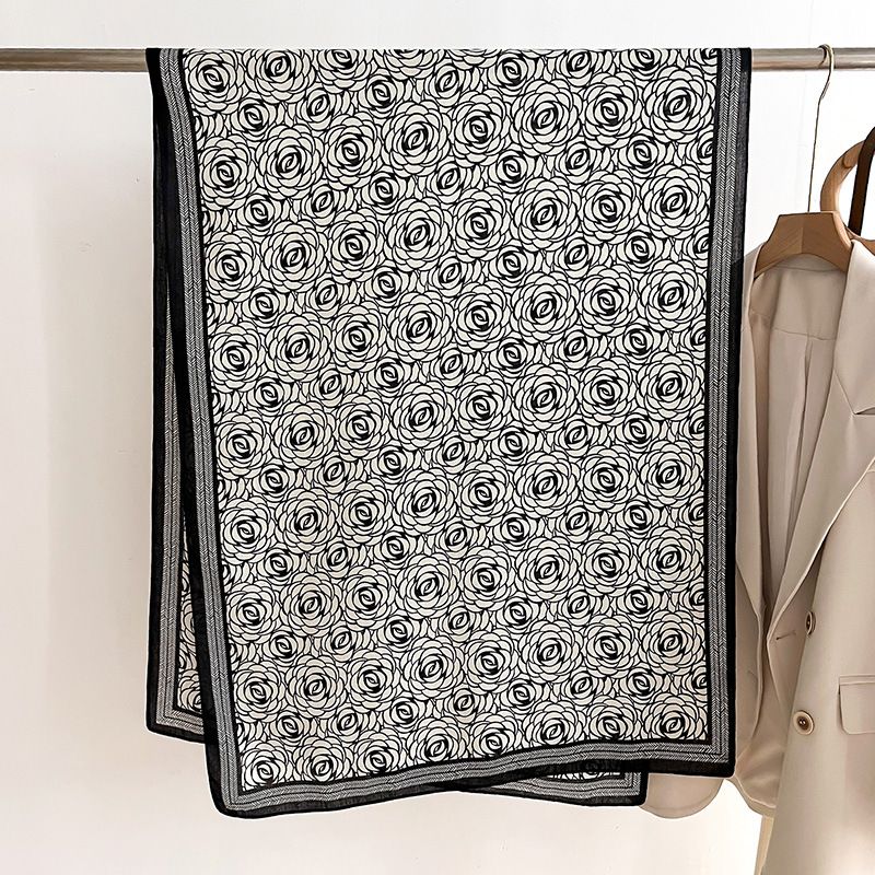 Shawl, Autumn/Winter Women's Winter Fragrant Fashionable Camellia Style, Large Beach Scarf, Warm and Sunscreen_voghion.com