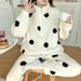 Herbst und Winter Polka Dot Cardigan Warmer und bequemer Pyjama Loungewear Zweiteiliges Set_voghion.com