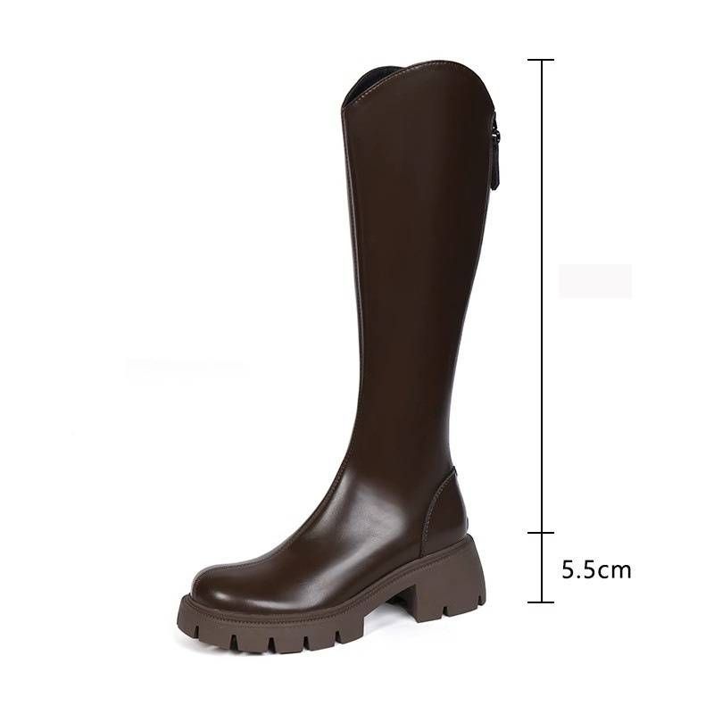 Fleece V-top boots for women 2024 Autumn/Winter Brown heightening platform high boots for Knight Boots for women_voghion.com