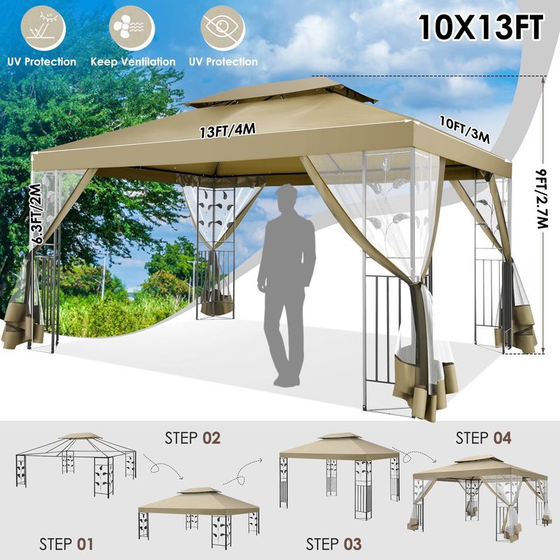 Gazebo With Improved Cold-Proof Nettings Winter Gazebos On Clearance Heavy Duty Gazebo Double Roof With Metal Frame Gazebo Tent For Patio, Deck_voghion.com