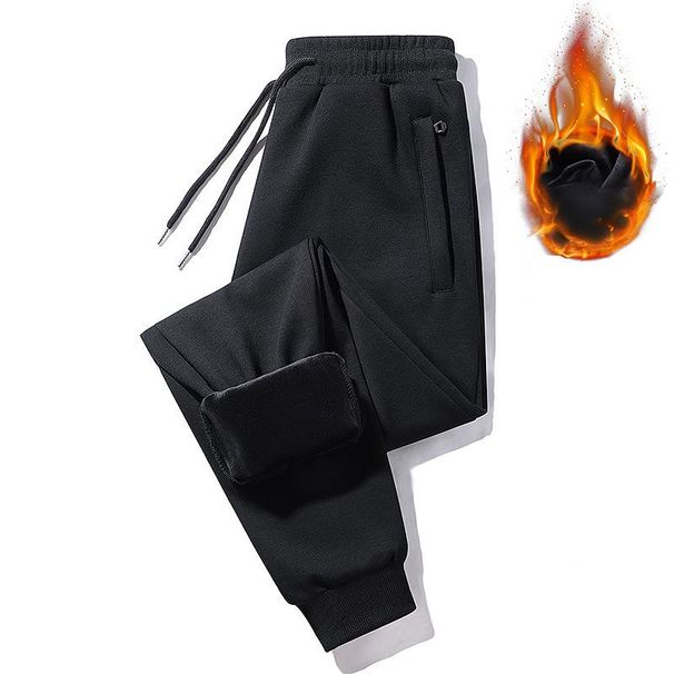 Pantalon de jogging doublé polaire pour homme, pantalon de survêtement chaud d'hiver à jambes droites, pantalon de détente unisexe décontracté avec poignets élastiques_voghion.com
