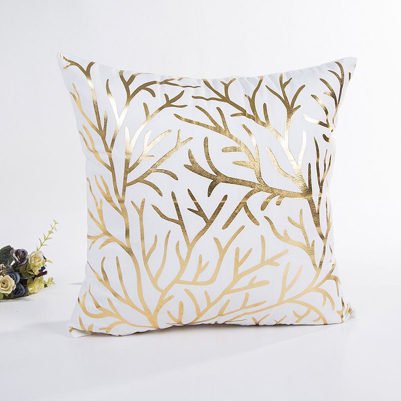 Home Textile Gold Stamped Pillowcase Tree Branch Flower Pattern Cushion Cover Modern Simple Core Free Pillowcase_voghion.com