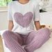 Nachtwäsche für Damen Sweet Love Pyjamas Damenanzug Herbst Neues Temperament Rundhals Kurzarmhose Zweiteiliger bequemer Heimkleidungstrend_voghion.com
