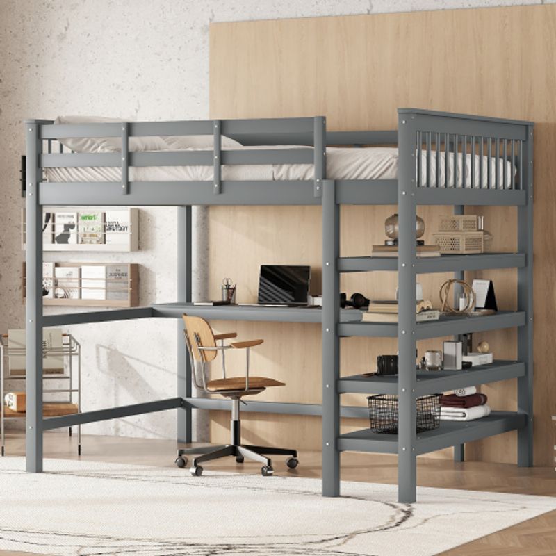 Alta, 140 X 200 ,Kinderhochbett Mit Ablagefächern Und Unterbettschreibtisch,Ohne Matratze, Grau_voghion.com