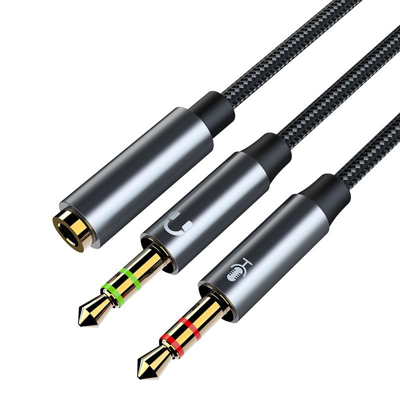 Headset-Trennung 2-in-1-Adapterkabel Metall Doppelstecker und Buchse 3,5 mm vergoldeter geflochtener Draht Fabrik_voghion.com
