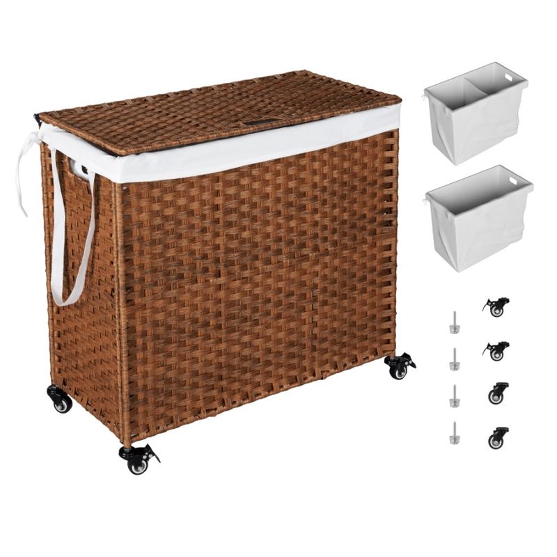 Clothes Laundry PE Brown Coating Removable With Powder Hamper 02 Color Frame With Hampers Wheels Bags 160L Lid Rattan_voghion.com