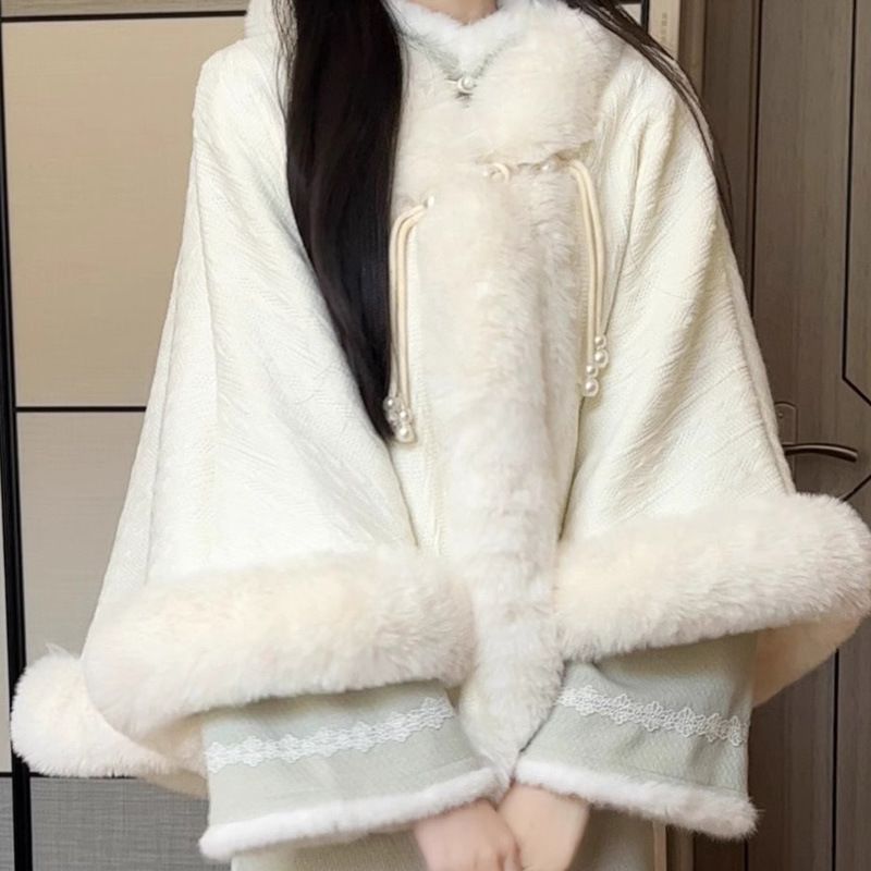 Scialle a mantella ispessito da fata delicata con cheongsam, autunno inverno, versatile, caldo, in peluche, all'ingrosso_voghion.com