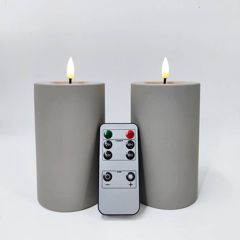 3"x5" beliepės LED vandeniui atsparios nuotolinio stulpelio žvakės, su laikmačiu maitinamos baterijos, mirgančios mažos plastikinės pilkos lauko žvakės (2 vnt. pakuotėje)_voghion.com