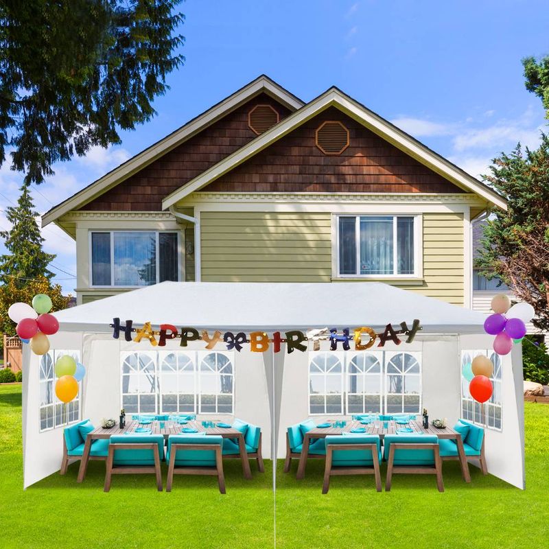 10'X20' Outdoor Party Tent  White Waterproof Canopy Patio Wedding Gazebo with 4 Removable Sidewall_voghion.com