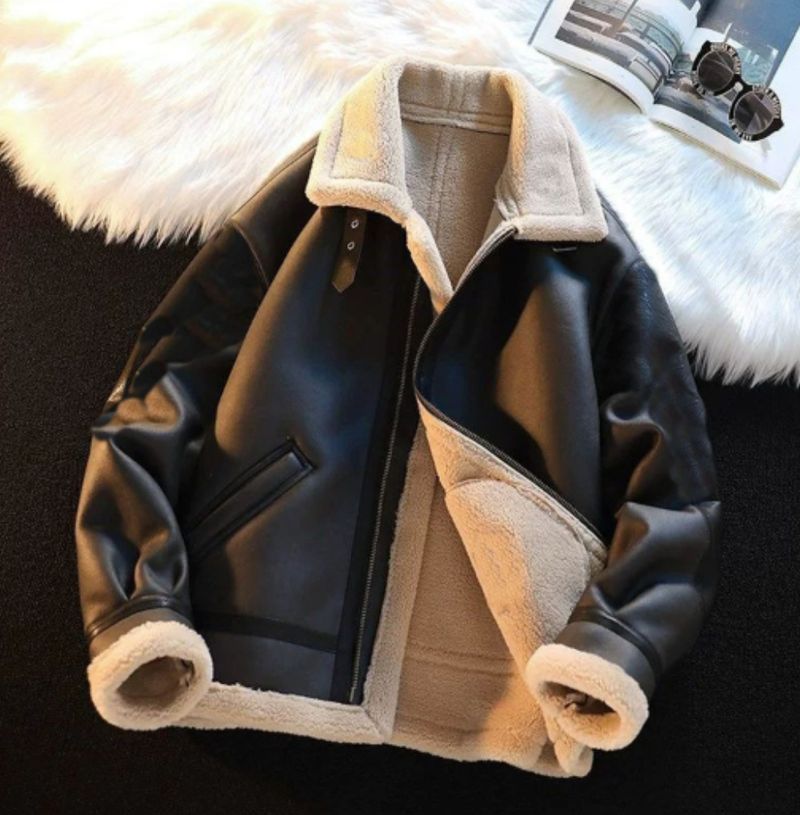 Vêtements pour hommes manteau hiver plus velours épaissi vêtements de moto veste en peau de cerf à la mode manteau en coton veste en cuir d'agneau_voghion.com