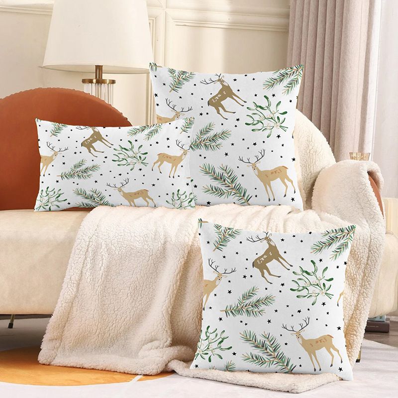 Taie d'oreiller à poils courts super douce et transfrontalière avec imprimé de branches de pin et d'élan_voghion.com