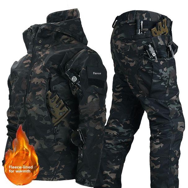 Chaqueta de invierno para hombre Shark Skin Soft Shell con forro polar, cálida, impermeable, cortavientos, para montañismo, esquí y ciclismo._voghion.com