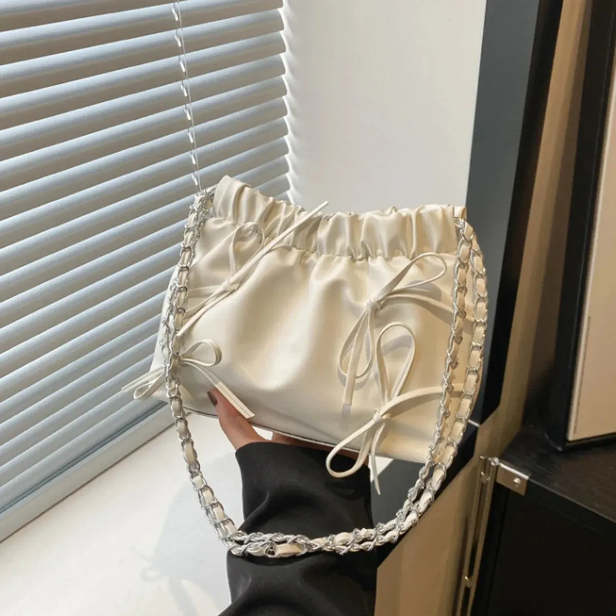 Weiß Mode Große Kapazität Falten N Bogen Einfache Casual Cross Bag Schulter 1 Pack 250314l_voghion.com