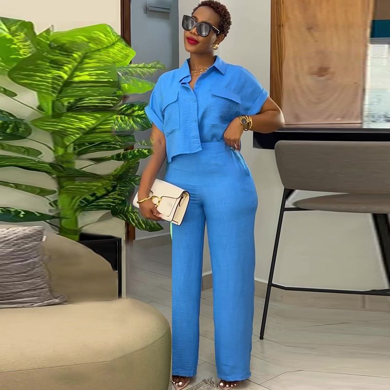Spot Casual Lapel Short-sleeved Shirts Wide-leg Trousers Fashion Suits_voghion.com