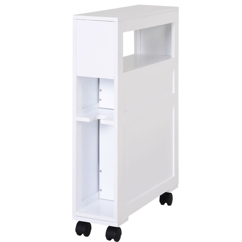 HOMCOM Slim Bathroom Storage Cabinet Narrow With Shelf 2 Drawers 4 Casters Floor Organizer White_voghion.com