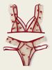 Nuovo stile bordeaux trasparente pizzo stampato fibbia anteriore traspirante estate pezzo tre punti lingerie sexy_voghion.com
