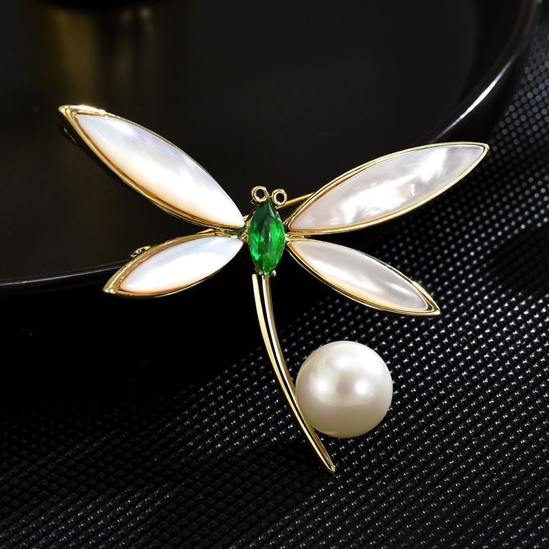 Natural freshwater pearl, mother of oyster, dragonfly temperament, women's brooch, luxurious and high-end suit accessories in Sout_voghion.com