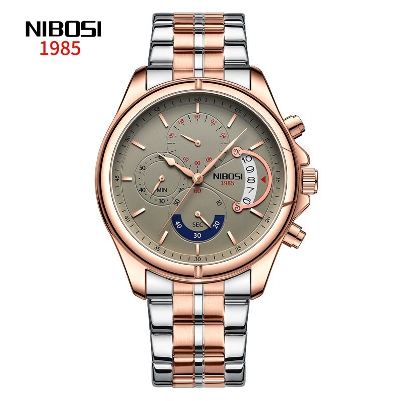 NIBOSI Waterproof Business Watch Stainless Steel Strap Three Eye Six Pin Watch Men's Watch Cross Border_voghion.com