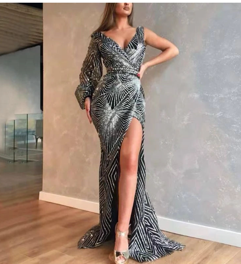Women's Clothing sexy V-neck long sleeve slim dress_voghion.com