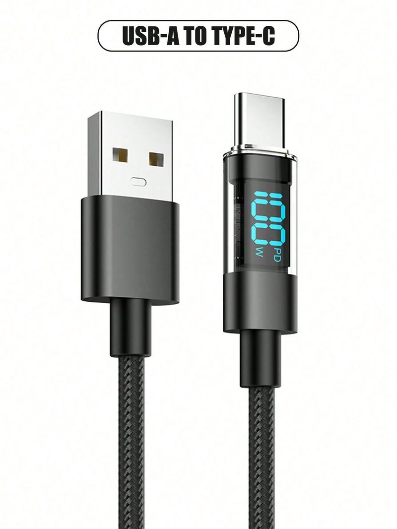 Cable de carga de 100 W con pantalla LCD en tiempo real, cable de datos USB-A a Tipo-C y USB-C a Tipo-C, pantalla digital inteligente._voghion.com