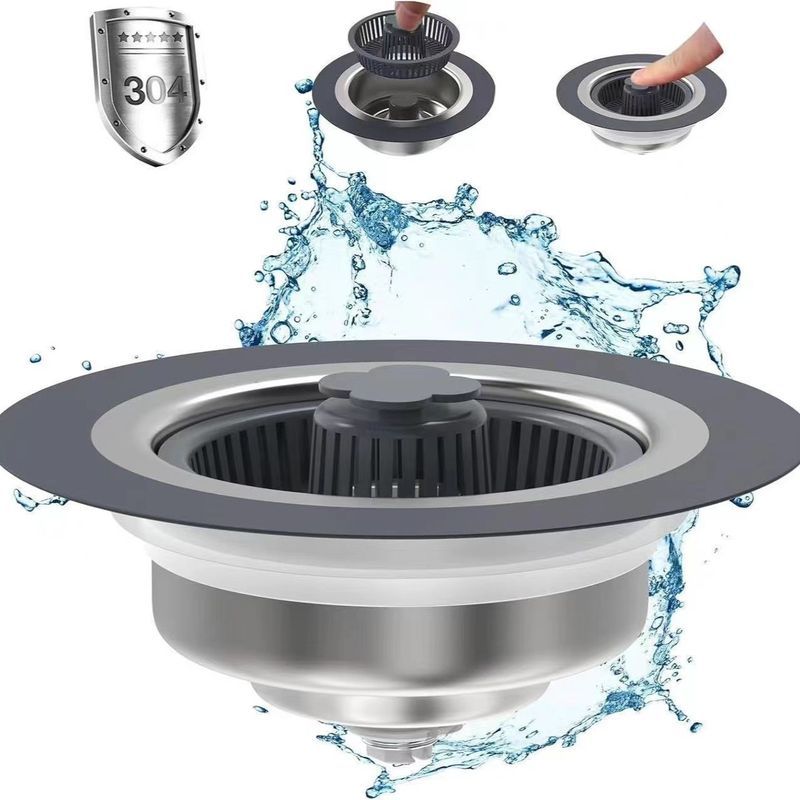 Stainless Steel Kitchen Sink Bouncing Core Bathtub Basin Vegetable Washing Basin Filter Basket Drain Assembly_voghion.com