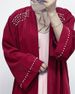 Elegant Dubai Pearl-Embellished Abaya – Long Sleeve Open Front Robe Dress (Black/Burgundy, S-XXL)_voghion.com
