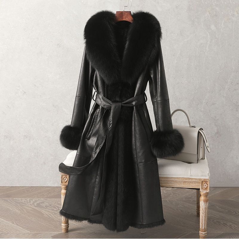 Cappotto lungo ed elegante in pelliccia sintetica di lusso da donna, in morbida pelliccia di coniglio, vestibilità slim, invernale (nero, rosa antico)_voghion.com
