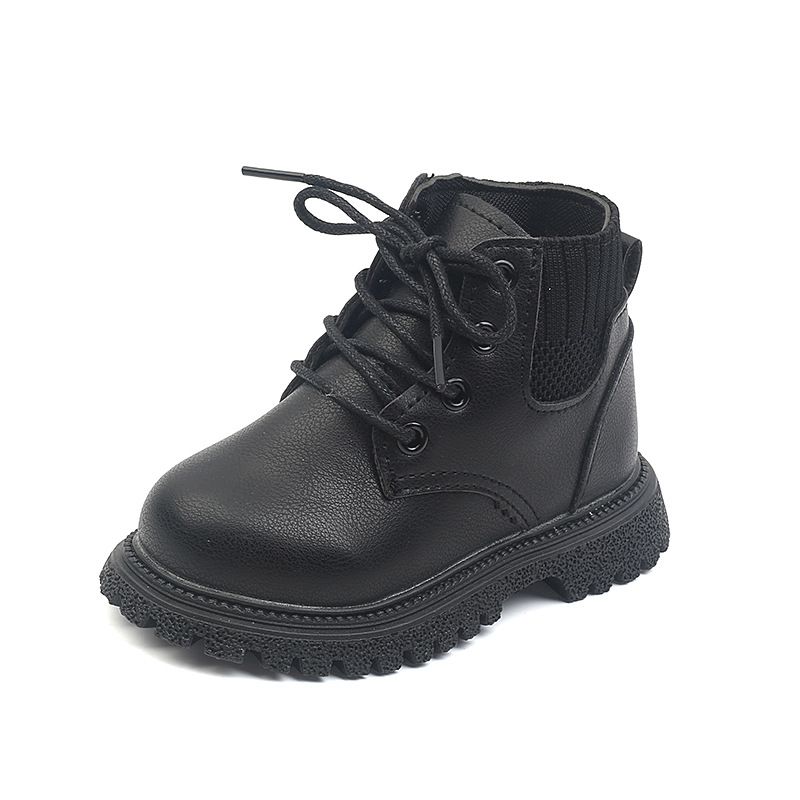Botas cortas de color sólido de otoño e invierno para niños, botas Martin de moda para niños, botas de lana con boca de niña, botas de suela suave, botas individuales, botas de cuero_voghion.com