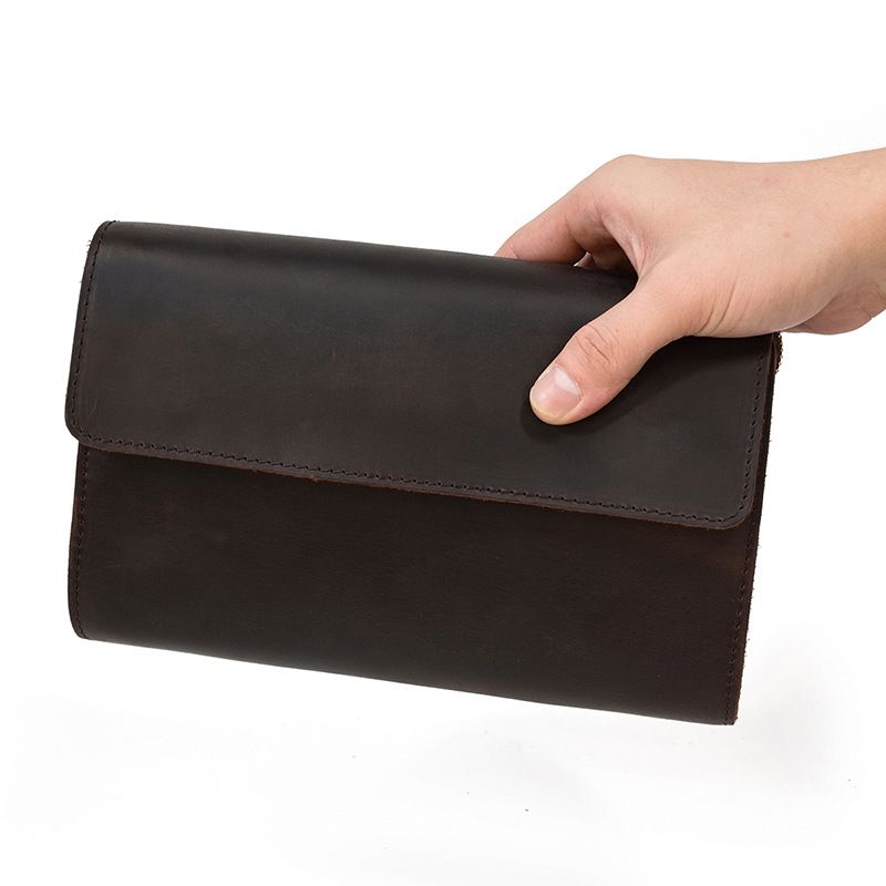 Borsa a mano da uomo, borsa da polso, pochette in vera pelle, pochette da uomo retrò, portafoglio multifunzionale in pelle Crazy Horse_voghion.com