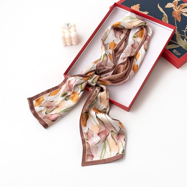 2024 Spring/Summer New Mulberry Printed Flower Layer Double sided Silk Small Strip Scarf Ribbon_voghion.com