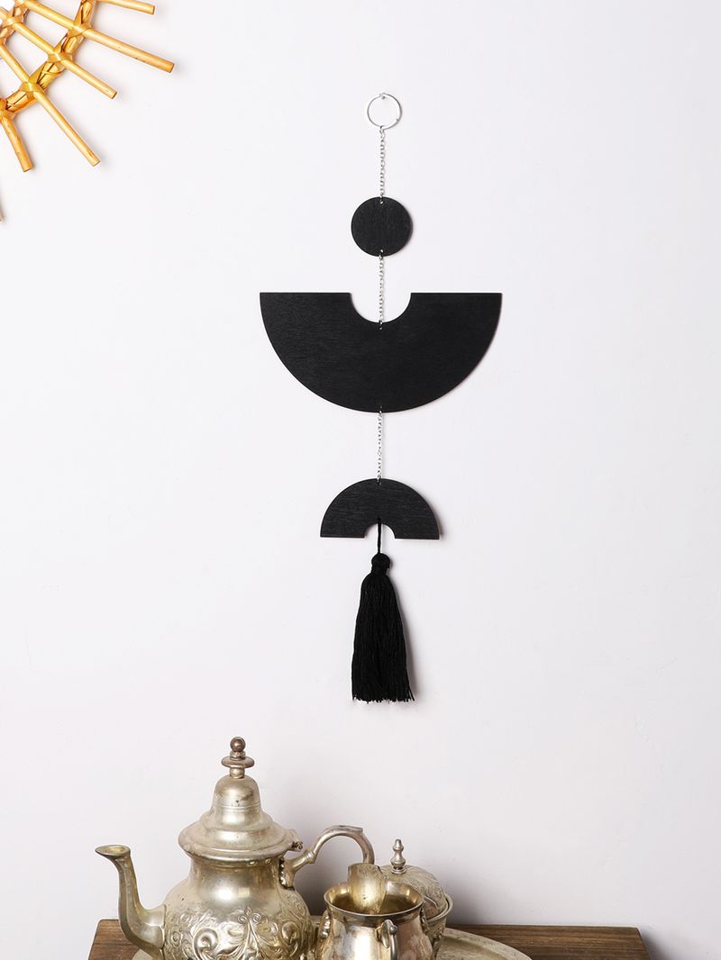 Wood chip round light luxury living room wall decoration pendant half disc geometric tassel home wood products_voghion.com