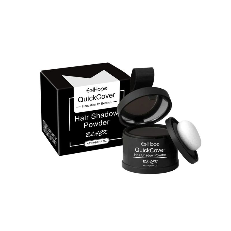 Der schwarze Haaransatz wird mit Ausbesserungspuder abgedeckt, um die Haarwurzeln abzudecken und das Gesamt-Make-up zu verbessern._voghion.com