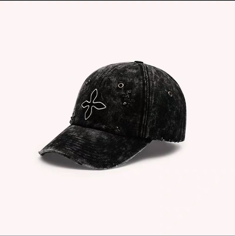 SMFK Cross Flower Baseball Cap Embroidered Letters Denim Casual Sports Adjustable Sunshade Curved Brim Duckbill Hat_voghion.com