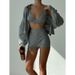 Basic Solid Color Hooded Loose Zipper Jacket Tank Top + Shorts Casual Three-Piece Set_voghion.com