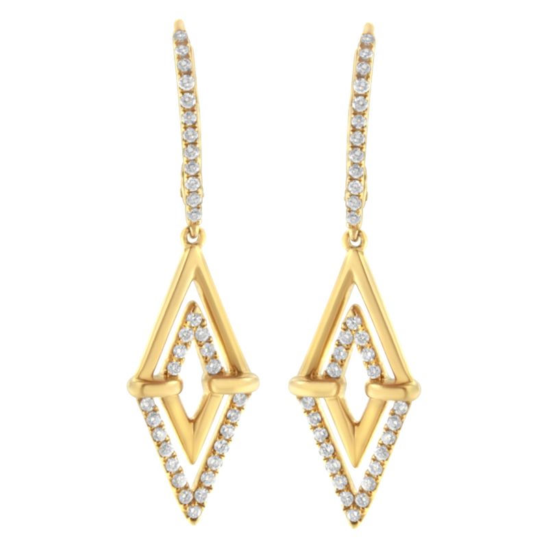 14K Yellow Gold 3/8 Cttw Double Triangle Drop and Dangle Diamond Earrings (G-H Color, SI1-SI2 Clarity)_voghion.com