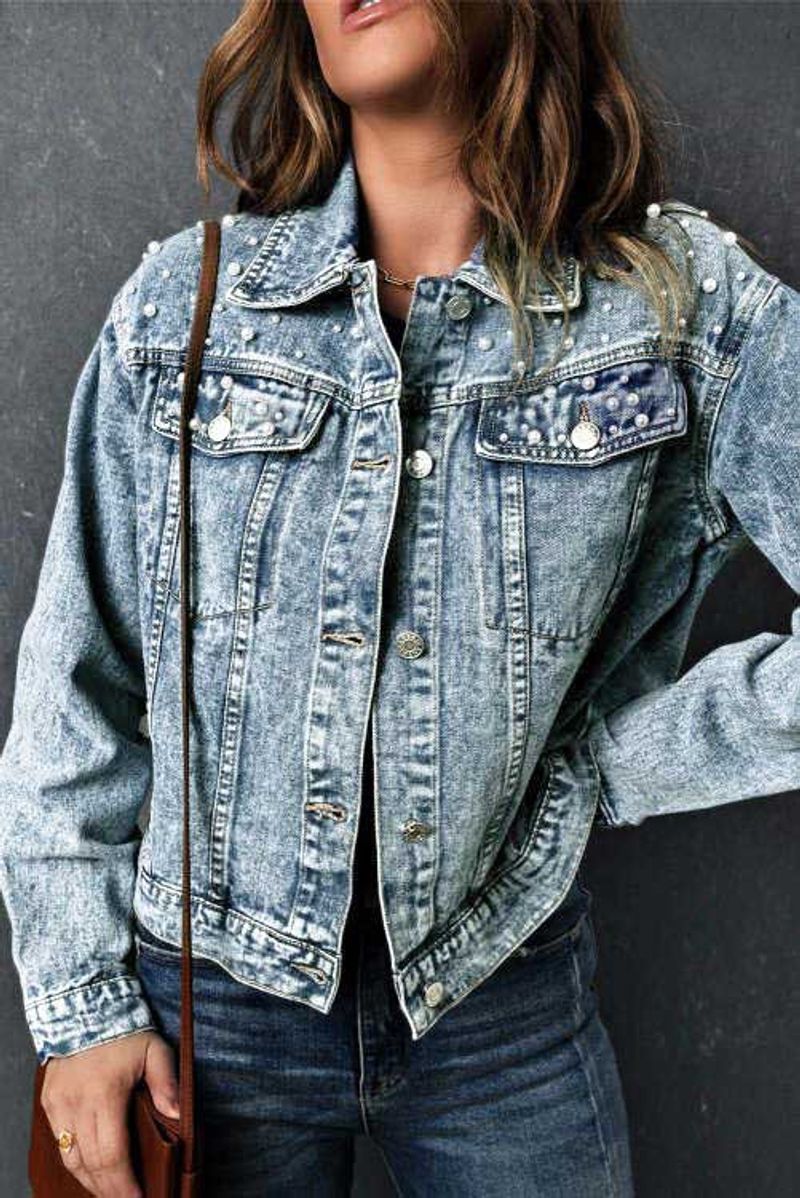 "Giacca in denim oversize da donna – Giacca casual effetto consumato dalla vestibilità comoda, cappotto in jeans blu lavato vintage per autunno e inverno"_voghion.com