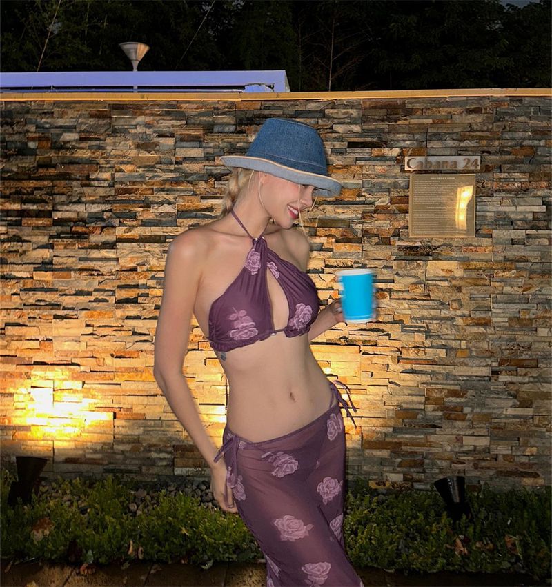 Roupas femininas Split Three Piece Sexy Bikini Maiô Pequeno Peito Reunido Slim Maiô_voghion.com