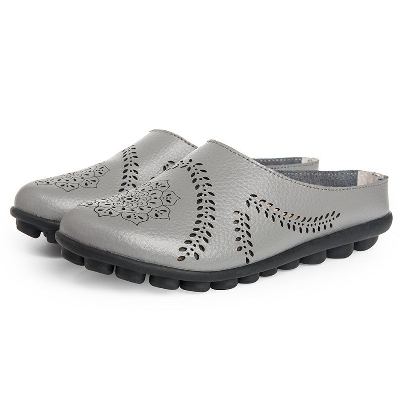 Pantoufles plates basses en cuir véritable pour femme, chaussures décontractées, grande taille, nouvelle collection printemps-été_voghion.com