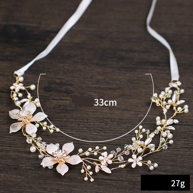 Mode Blomma Huvudbonad Handgjord Pearl Leaf Pannband Tillbehör Bröllopsklänning Makeup Enkla hårtillbehör_voghion.com