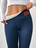 Women's Clothing High-Waisted Fleece-Lined Leggings With Elasticity, Warm Winter Thermal Pants, Stretchy Ankle-Length Trousers In Solid Colors_voghion.com