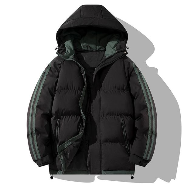 Men's Clothing Men's Winter Striped Puffer Jacket With Hood, Thickened Quilted Coat For Casual & Streetwear (Black/Gray/Khaki)_voghion.com